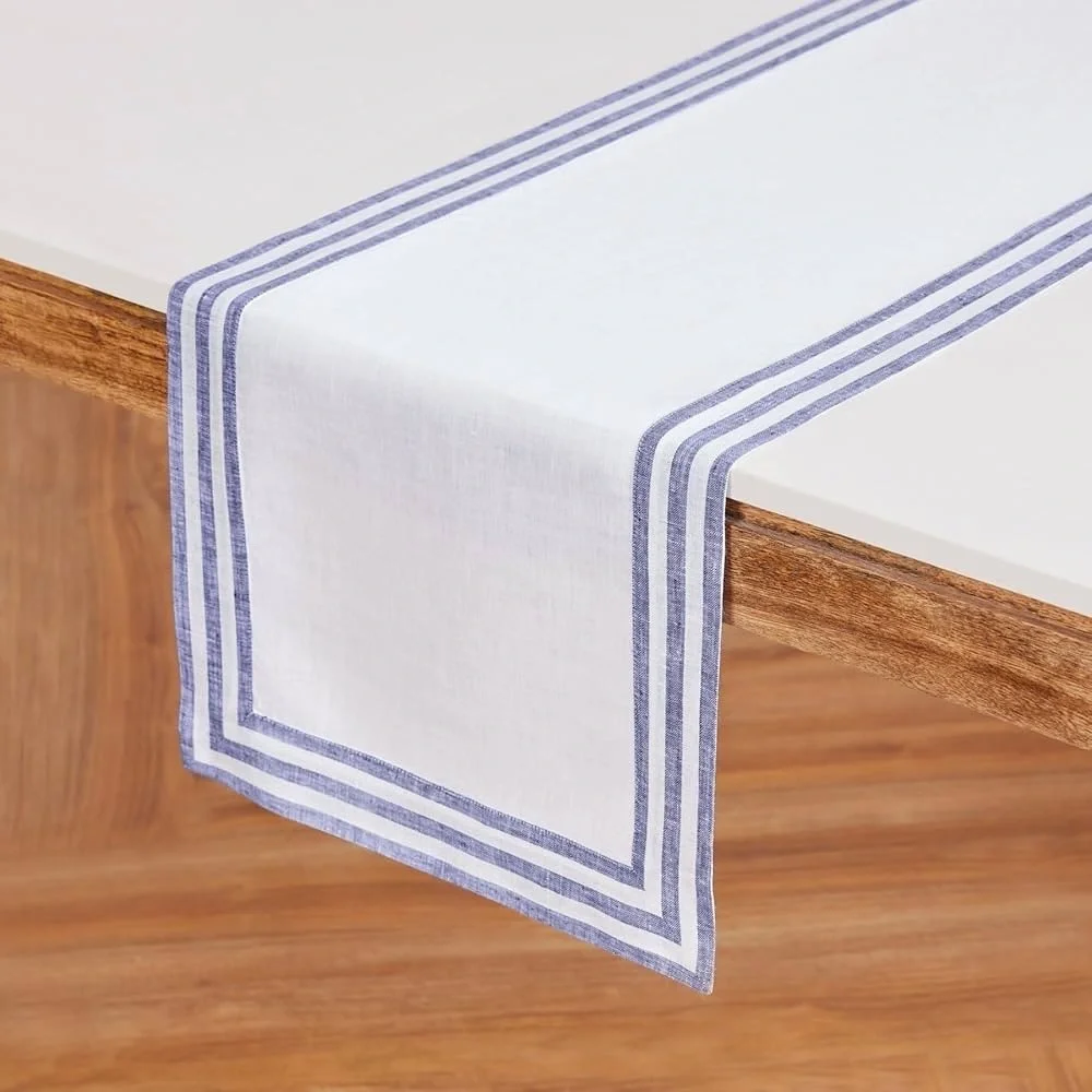 Solino Home Linen Table Runner – 100% Pure Linen Navy Table Runner 14 X 108 Mila